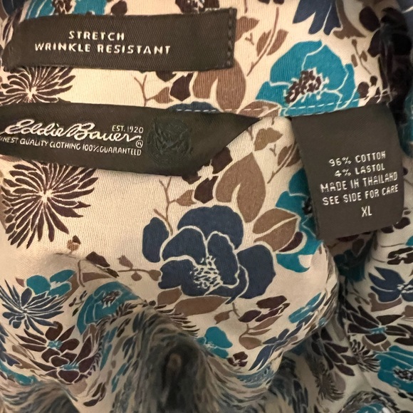 Eddie Bauer Blue and Brown Floral Shirt - Picture 3 of 3